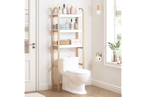 Spirich Over The Toilet Storage Shelf, 3-Tier Over Toilet Bathroom Organizer, Space-Saving Above Toilet Storage Shelf Rack with Bamboo Frame