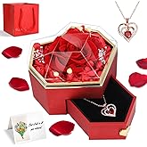 Joniuuca Preserved Real Red Rose Gift Box with Heart Necklace - Eternal Flower Gift for Her, Girlfriend, Wife, Mom on Valentine's Day, Birthday, Christmas, Anniversary, Thanksgiving(Golden)