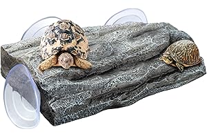 CHERLAM Turtle Basking Platform, Dock Area With Strong Suction Cups, Resin Step Ledge Tank for Amphibians Frogs Newts Lizard 