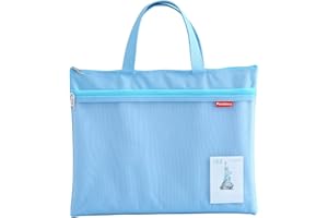 Pendancy Mesh Zipper Pouch 11x13.7 in, Large Double Pocket Waterproof File Bag with Handle, A4 Size Foldable Document Storage for Puzzle Project/Cross Stitch/Travel/Office（Blue）