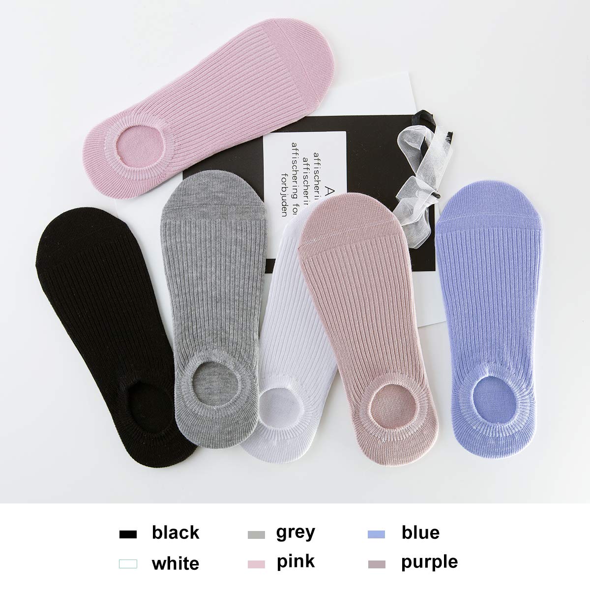 Casual No Show Socks Women Non Slip- Knitted Cotton Ankle Socks Invisible Sneakers Flat Liner Socks 6 Pairs