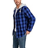 Mens Plaid Button-up Hoodies Loose Fit Long Sleeve Cotton Casual Tops Lightweight Hooded Flannel Shirt with Pockets
