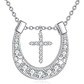 YONFQE Horseshoe Necklace S925 Sterling Silver Faith Cross Pendant Lucky Jewelry Gifts for Men Women