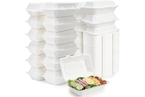 Elsjoy 90 Pack Disposable Clamshell To Go Containers, 9"x 6" Single Compartment Take Out Food Containers, Compostable Hinged 