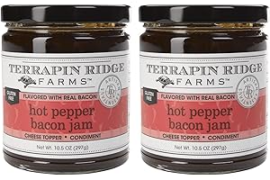 Terrapin Ridge Farms Hot Pepper Bacon Jam – Sweet & Spicy Spread with Real Bacon & Jalapeño – Gourmet Condiment for Cheese, Meats, and Appetizers – Two 10.5 oz Jar