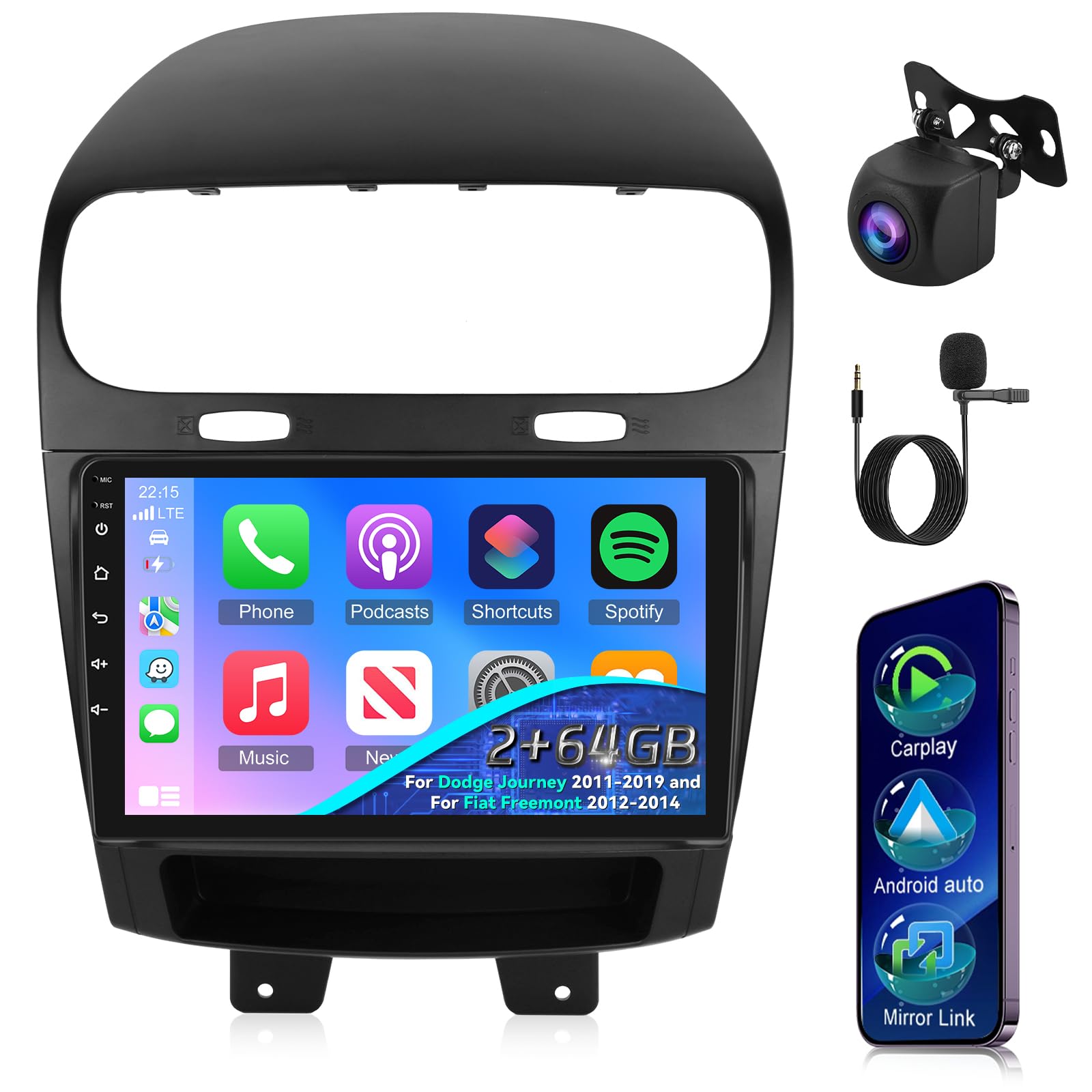 Photo 1 of [2G+64G] for 2011-2019 Dodge Journey Radio, Android Car Stereo with 9 inch Touch Screen, Carplay/Android Auto/1080P/Bluetooth/WiFi +AHD Backup Camera