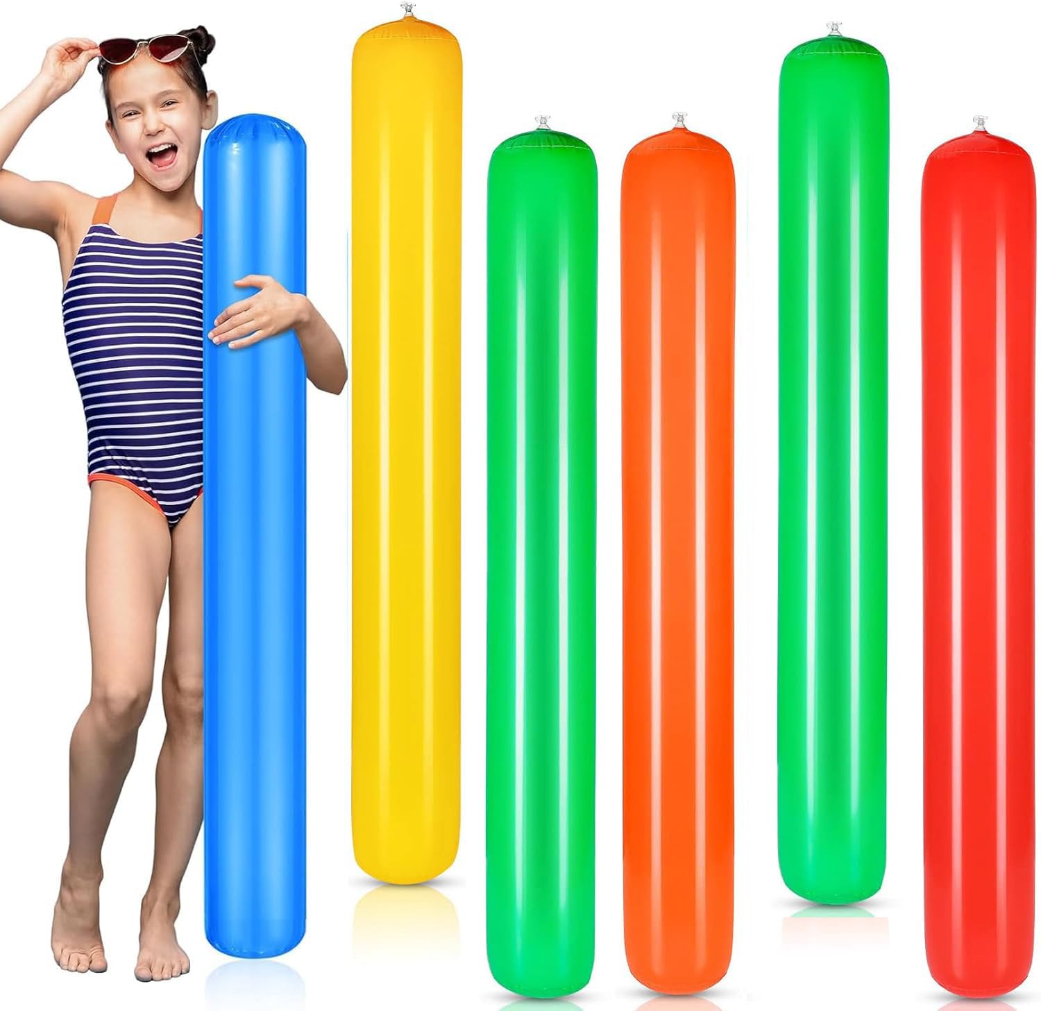 6 Pcs Pool Noodles Colorful Inflatable Pool Sticks 41.3Inch Blow up Swim Noodles PVC Float Pool Toys for Kids Adults Swimming Pools Beach Lake Party Water Games