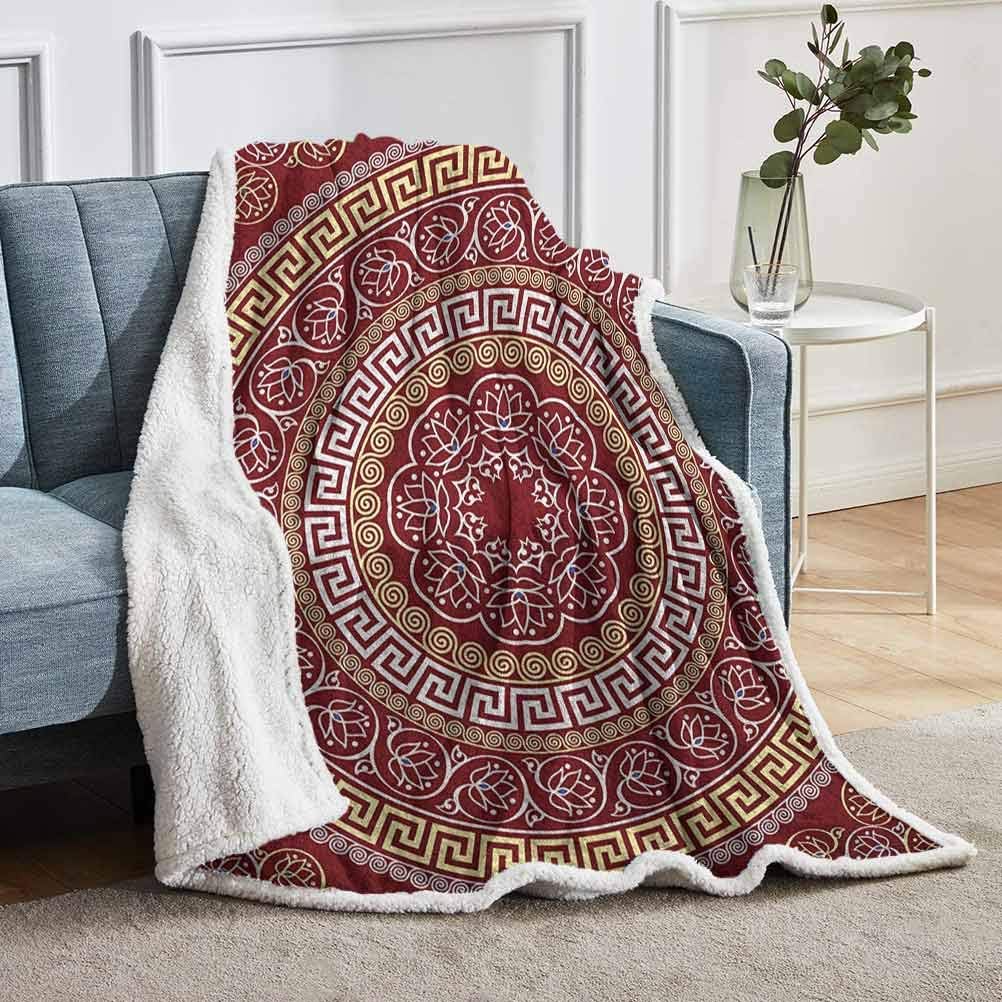 YUAZHOQI Greek Key Plush Blanket Fleece Blanket Round and Square