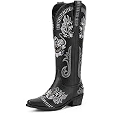 Dixhills Women's Wide Calf Knee High Sparkly Rhinestone Western Country Boots - Glitter, Classic Embroidery, Pointed Toe, Pull On Zipper Retro Boots