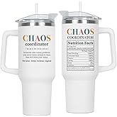 TEEZWONDER Galentines Thank You Gifts for Women - Chaos Coordinator Insulated 40oz Tumbler with Handle - Funny Birthday Employee Appreciation Gifts for Women Coworkers Boss Colleagues Teachers Nurses