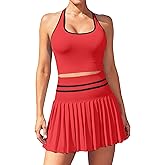 ATTRACO 2 Piece Tennis Dresses for Women High Waisted Pleated Skirt Sets Seamless Colorblock Golf Outfits