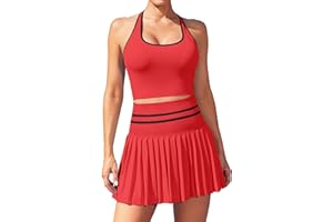 ATTRACO 2 Piece Tennis Dresses for Women High Waisted Pleated Skirt Sets Seamless Colorblock Golf Outfits