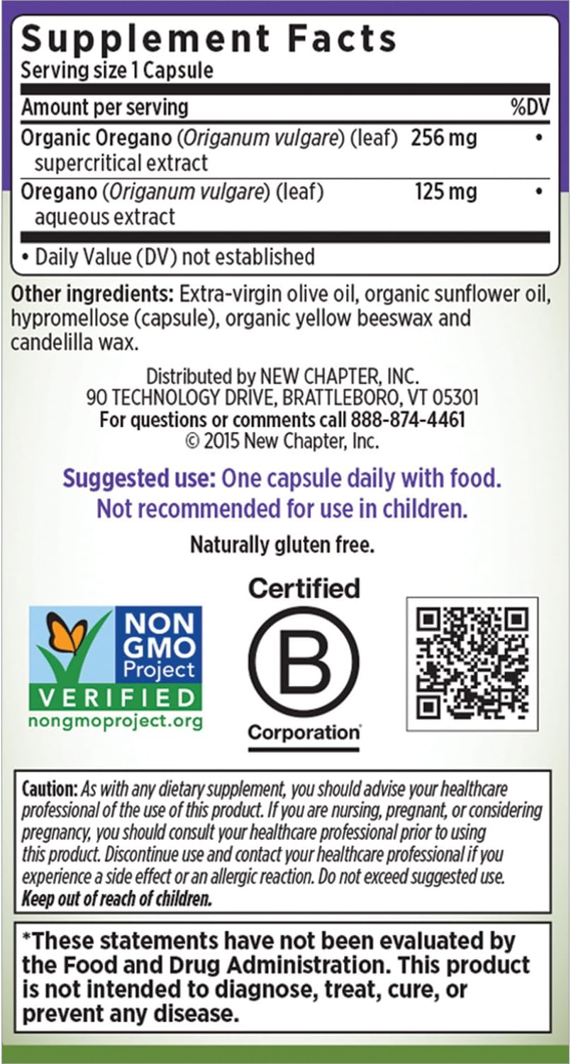 New Chapter Oregano Force for Immune Support with Supercritical Organic Oregano + Non-GMO Ingredients - 30 ct Vegetarian Capsules: Health & Personal Care
