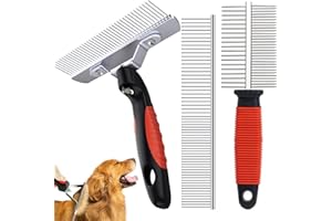Tsxurepaw 3-Pack Long-Tooth Pet Brush Set - Dog Rake Brush & Steel Shedding Comb & Double-Sided Teech Comb for Double Coat Large Dogs, Horses