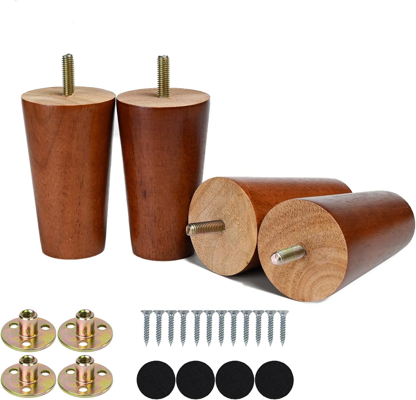 4 inch / 10cm Wooden Furniture Legs Set of 4 Solid Wood Replacement Furniture Feet for Couch