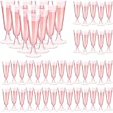 SUREHOME Pink Champagne Flutes Plastic Champagne Glasses Disposable Mimosa Glasses 40 Pack 5 Oz Acrylic Stemware Cocktail Cups Bulk for Valentines Wedding Toasting Engagement Party Supplies