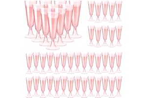 SUREHOME Pink Champagne Flutes Plastic Champagne Glasses Disposable Mimosa Glasses 40 Pack 5.5 Oz Clear Acrylic Stemware Cocktail Cups Bulk for Valentines Wedding Toasting Engagement Party Supplies