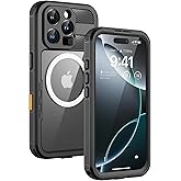 Lanhiem Magnetic for iPhone 16 Pro Max Case, IP68 Waterproof Dustproof Case, [Compatible with Magsafe] [Built-in Screen Protector] Full Body Heavy Duty Rugged Phone Cover 6.9 inch, Black/Clear