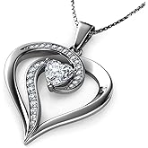 DEPHINI Heart Necklace for Women - 925 Sterling Silver Pendant with Cubic Zirconia - Rhodium Plated Fine Jewelry Gifts for Her (Wife, Girlfriend, Mom)