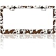 Brown Cow Print License Plate Frame Animal Spots License Plate Frames Funny Auto Accessory Bracket Stainless Steel License Plate for Women Men 6x12 Inch