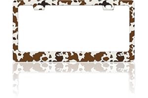 RTINRAN Brown Cow Print License Plate Frame Animal Spots License Plate Frames Funny Auto Accessory Bracket Stainless Steel License Plate for Women Men 6x12 Inch