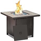 BALI OUTDOORS Propane Gas Fire Pit Table, 32 inch 50,000 BTU Square Gas Firepits for Outside, Brown