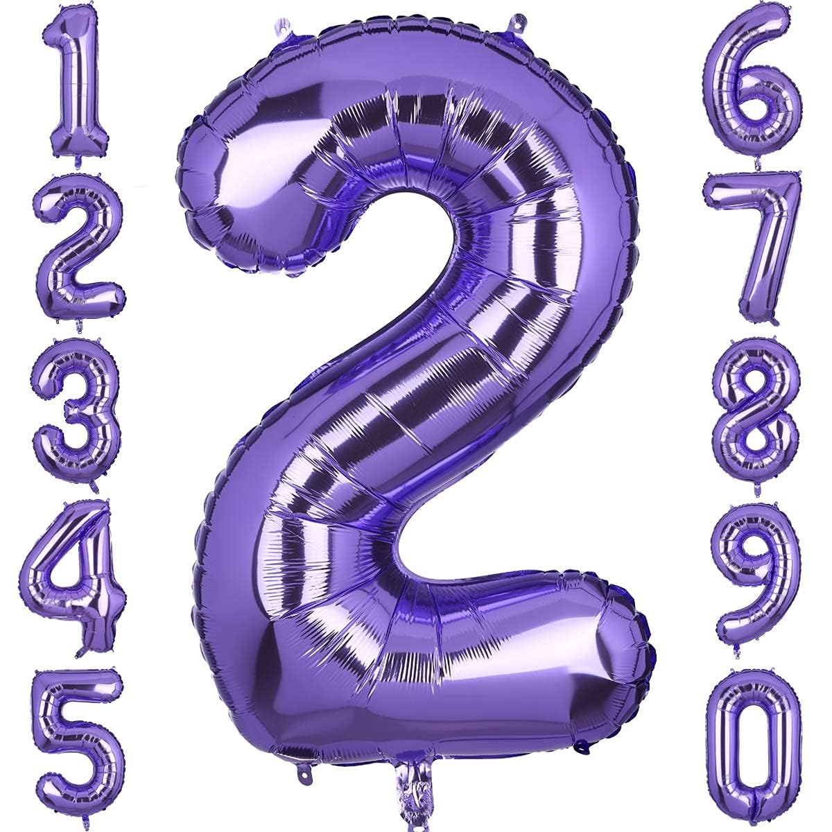 40 Inch Large Foil Number 2 Balloons Purple Big Mylar Helium Balloon Birthdays Party Decorations Supplies Girls
