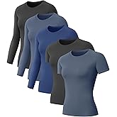 5-Pack Women's Compression Shirts Long & Short Sleeve Workout Tops Athletic Baselayer Quick Dry Gym Yoga Running T-Shirt