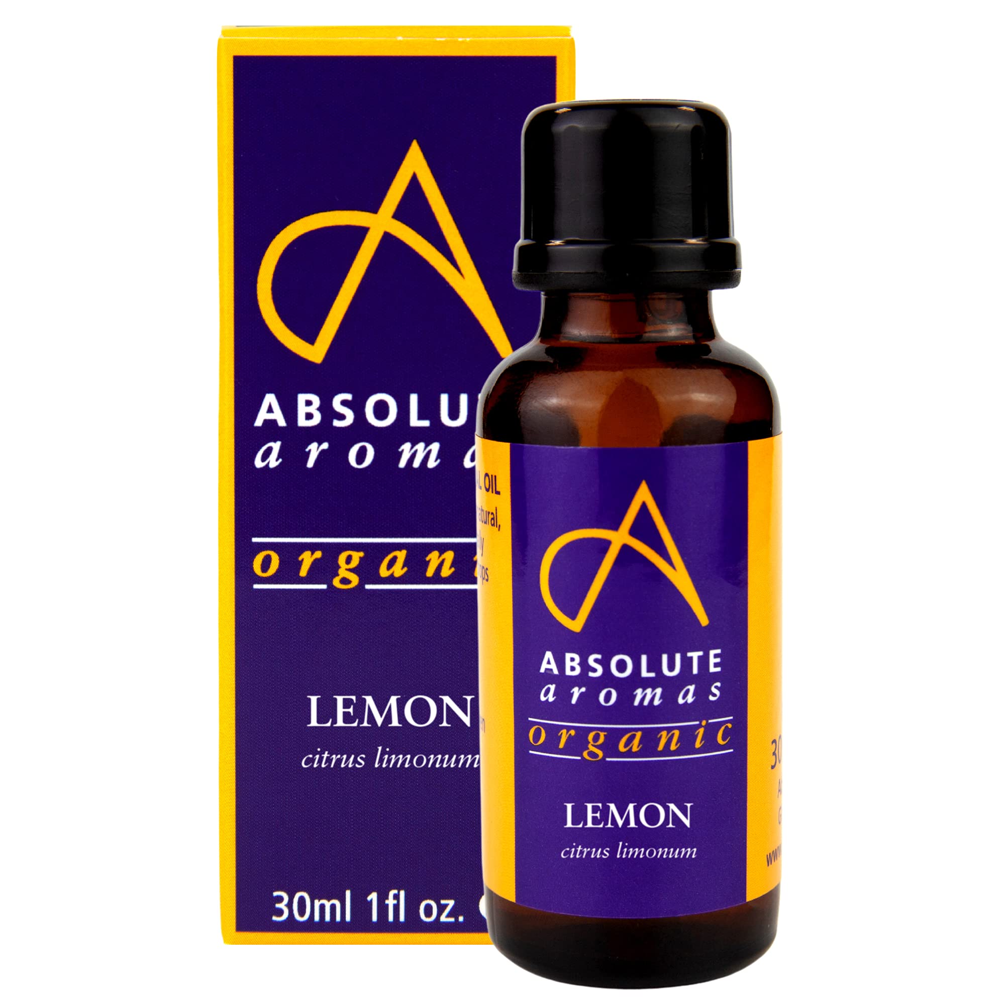Absolute Aromas Organic Lemon Essential Oil 30ml - 100% Pure, Natural, Certified Organic and Undiluted - for use in Aromatherapy and Diffuser