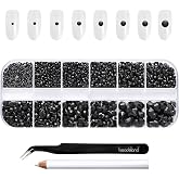 Beadsland Flat Back Rhinestones, Black, Mixed 8 Sizes 2500pcs | Crystal Rhinestone, Face Gems for Nails Crafts, With Tweezers and Wax Pencil, SS4-SS30