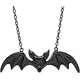 Large Vampire Bat Pendant Necklace - Black Metal Jewelry