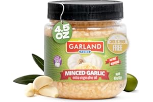 GARLAND FOOD SINCE 1992 Garland Food Minced Garlic in Jar in Olive Oil 4.5 oz – Made in the USA – Minced Garlic in Olive Oil Ready to Use for Cooking & Marinades