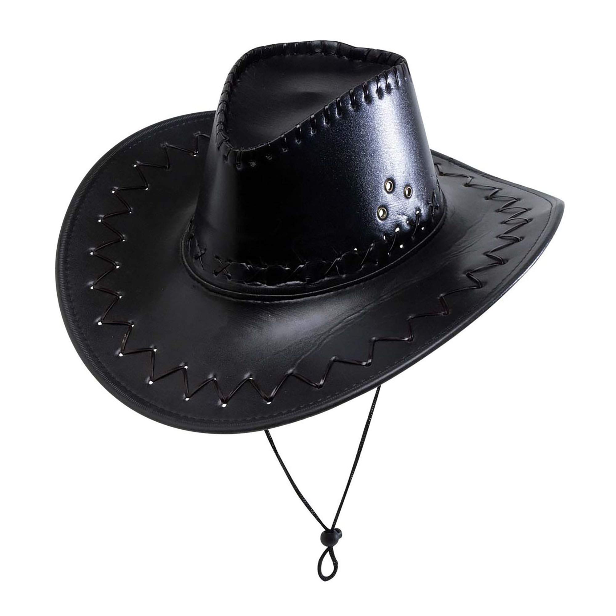 Leatherlook Black Cowboy Cowboy Wild West Hats Caps & Headwear for Fancy Dress Costumes Accessory — image 1
