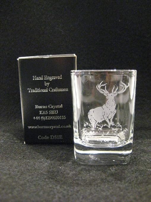 Burns Crystal Whisky Dram/Shot Glass Engraved with Highland Stag