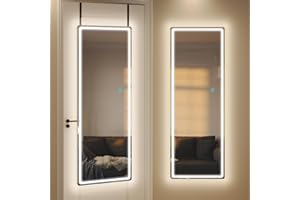 LVSOMT Full-Length Mirror with LED Lights, 47"x14" Full Body Lighted Mirror, Over The Door Mirror, Wall Mirror, Light Up Mirror for Bedroom Living Room 3 Color & Dimmable Brightness (Black+LED)