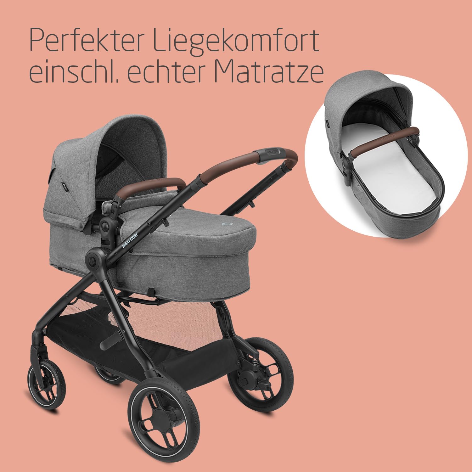 Maxi-Cosi Zelia S Trio Kinderwagen 3 in 1 Komplettset, 0-4 Jahre, bis 22 kg, Zusammenklappbar, Kompakt, Verstellbarer Baby Kinderwagen, mit CabrioFix S i-Size Babyschale, Zubehör, Wickeltasche, Grau 3