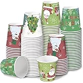 RUSPEPA 2 oz Bathroom Cups, Disposable Paper Cups - 100 Pack Set Christmas Cartoon Santa Claus and Snowman Design Printed - Mini Mouthwash Rinse Paper Cups for Home, Bathroom, Party, and Events