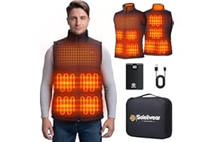 Soleilwear Mens Heated Vest with 12000mAh Battery, 9 Heated Zones Lightweight Rechargeable Vest for Camping Ski Cycling