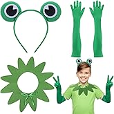 yptniginu 3 Pcs Frog Costume Accessory Set Green Frog Headband Gloves Collar for Halloween Cosplay Party World Book Day Dress Up