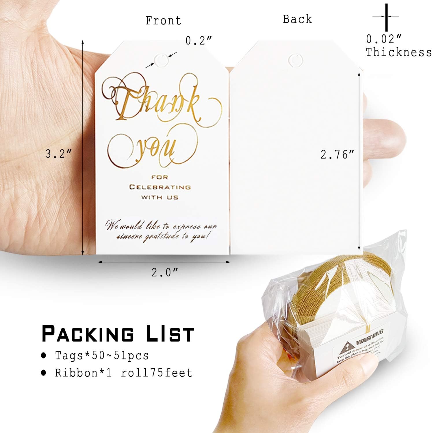 50 Shiny Gold Foil Gift Tags with Gold Ribbon, 350gsm Thick Thank You Tags for Wedding Favors, Gift Bags, Party Favors, Birthday, Bridal Shower, Baby Shower Girl, Graduation, Presents, Wine Bottle : Office Products