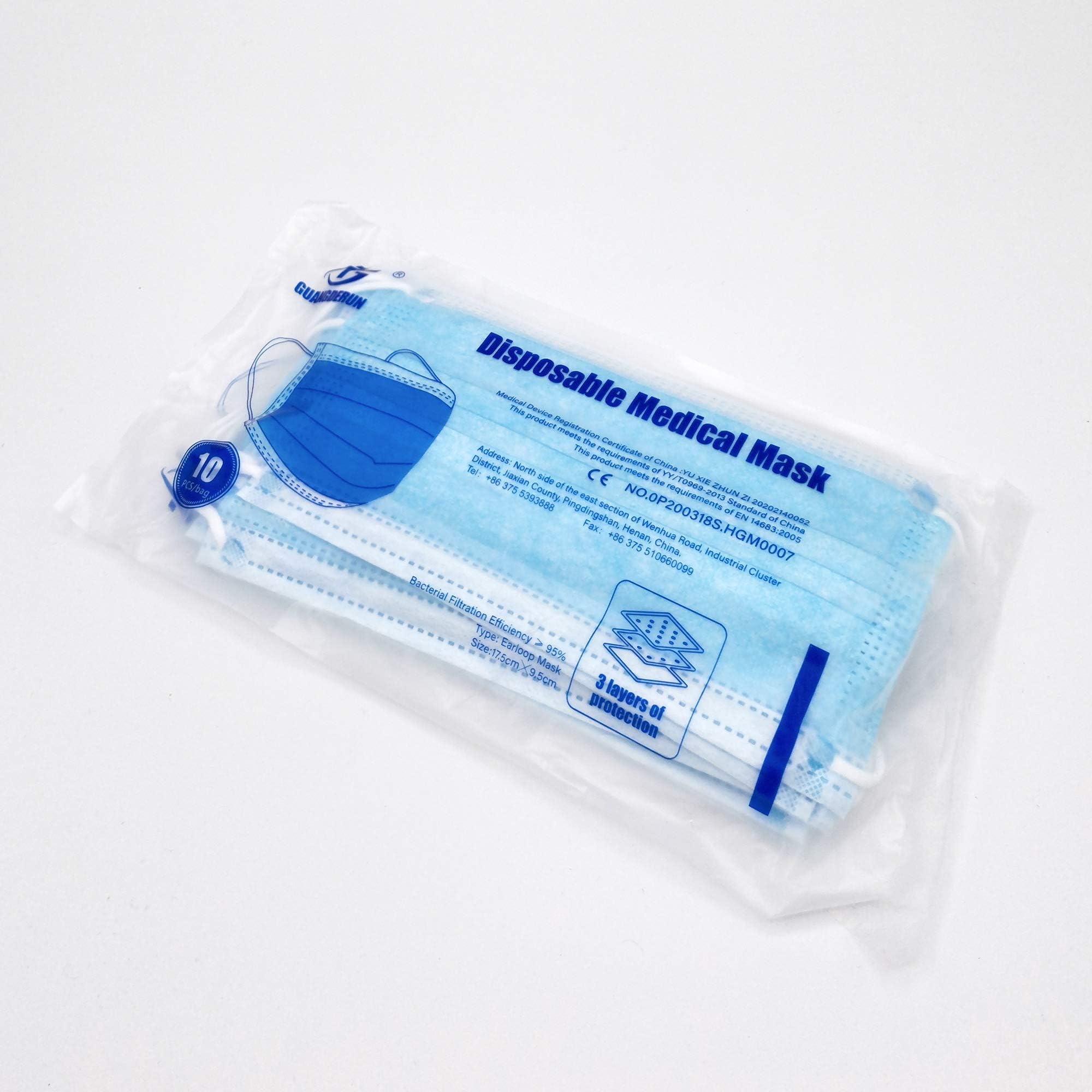 Disposable 3-Layer nonwoven Safety Antibacterial Hypoallergenic for Healthcare, with Elastic Ear Hooks and Plastic Nose clips-60PCS