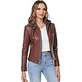 DIASHINY Faux Leather Jacket For Women Removable Hooded Moto Biker Outwear Coat