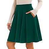STELLE Women's 21" Knee Length Skirts with Pockets Casual Basic Midi Skirt Stretchy High Waisted Skater Flared Pleated