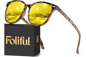 Foliful Night Driving Glasses for Women Men Lightweight Anti Glare Night Vision Glasses with Yellow Lens
