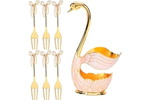 Swan Coffee Spoon Set, Zinc Alloy Gold Teaspoon Swan Dinnerware Set Coffee Spoon with Base Holder (Golden White+Cross)