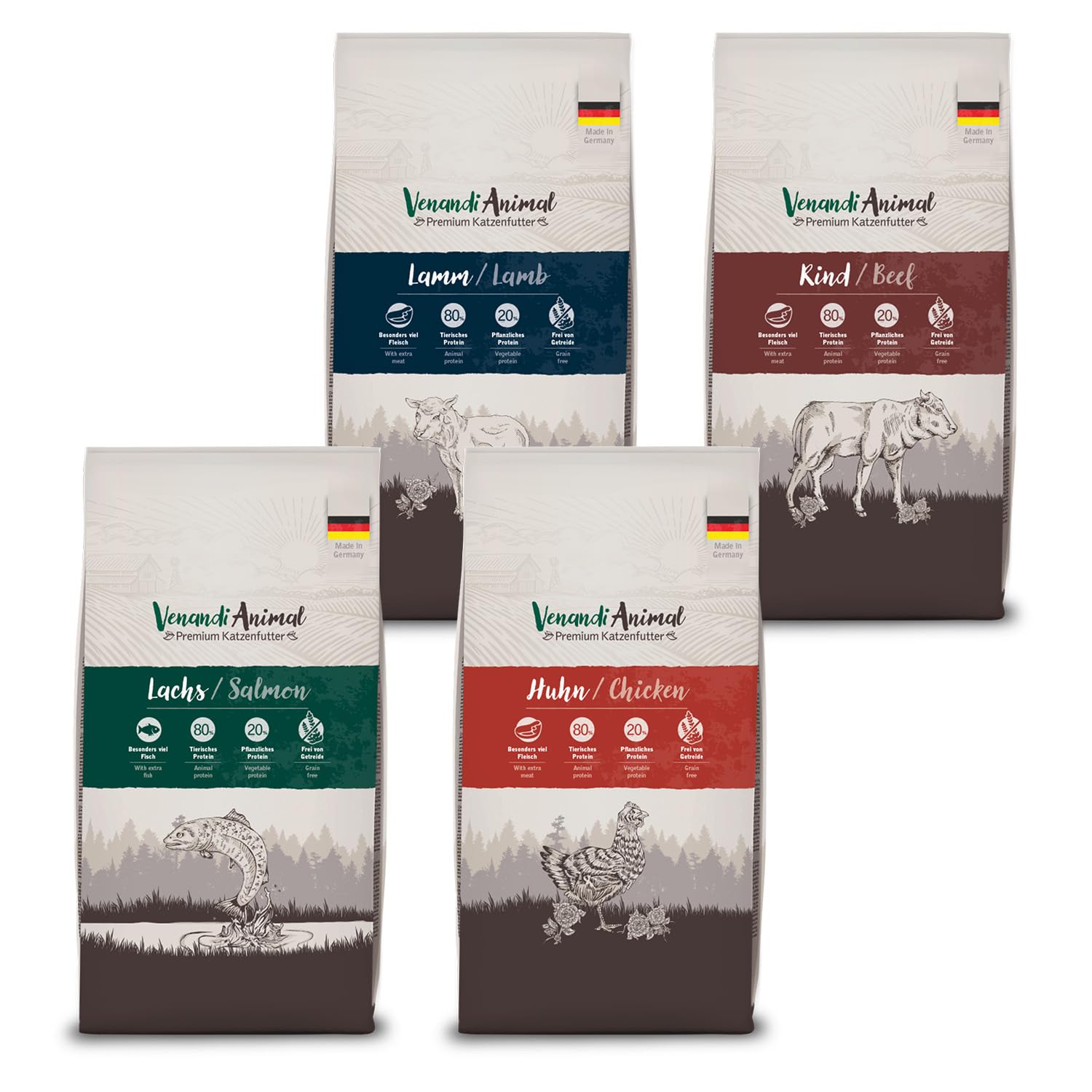 Venandi Animal Premium Dry Cat Food, Tasting Pack Lamb, 4 x 1.5 kg (Pack of 4), Grain-Free with Plenty of Fresh Meat and Fish