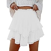 Lepunuo Boho Shorts for Women High Waisted Ruffle Tiered Flowy Skirts with Shorts Underneath Western Skorts