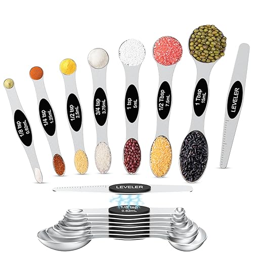 Magnetic Measuring Spoons Set, Stainless Steel, Stackable, Dual-Sided, 8 Pieces, Dry and Liquid Ingredients