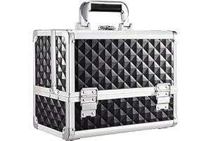 Yueieoun Makeup Box with Mirror 3-Tray 11.5-Inch Makeup Train Case with Brush Holder Lockable Portable Storage Organizer Larg