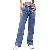 LBDLONGBIDA Women's Straight Leg Jeans Tummy Control Trendy High Waisted Stretchy Casual Denim Pants Baggy Trousers